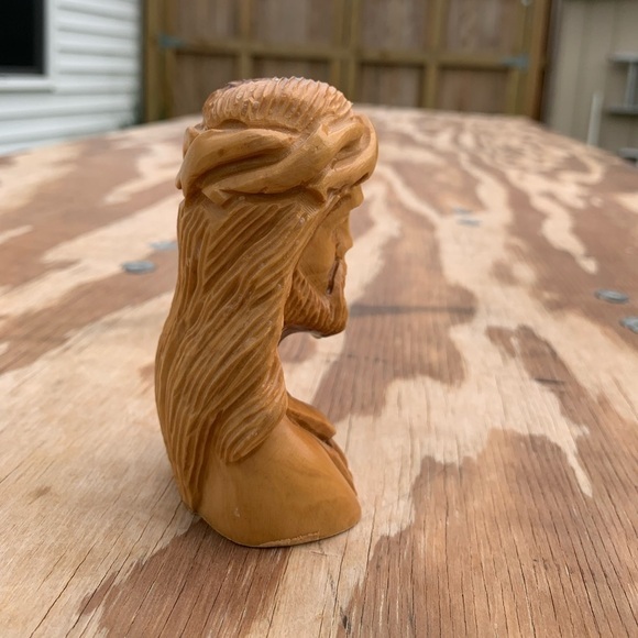- Vintage Carved Olive Wood Jesus With Crown Thorns Catholic Statue Religious‎ - Picture 4 of 12
